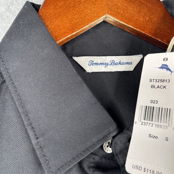Tommy Bahama Shirt Small Black Lightweight Pocket Button Up Long Sleeve Men New - Picture 6 of 15